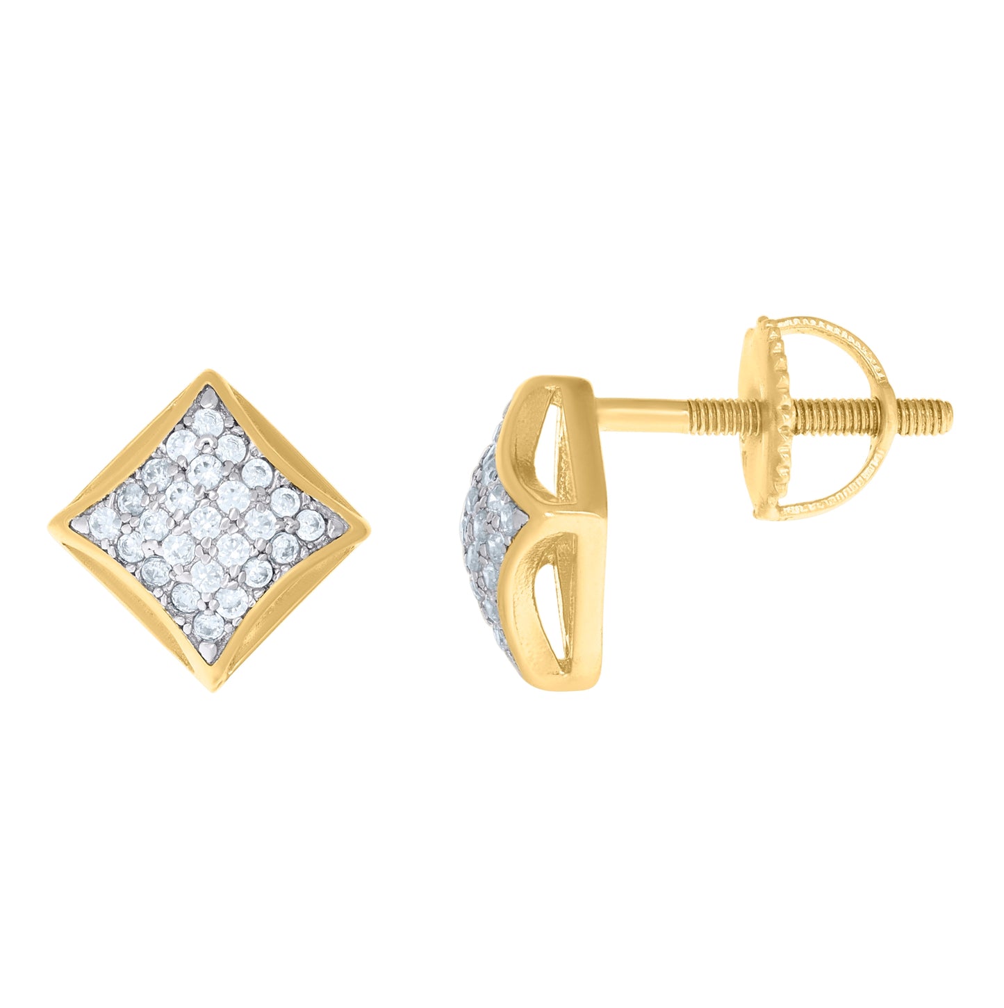 Sterling Silver Or Yellow-Tone Womens Cubic Zirconia Square Stud Earrings