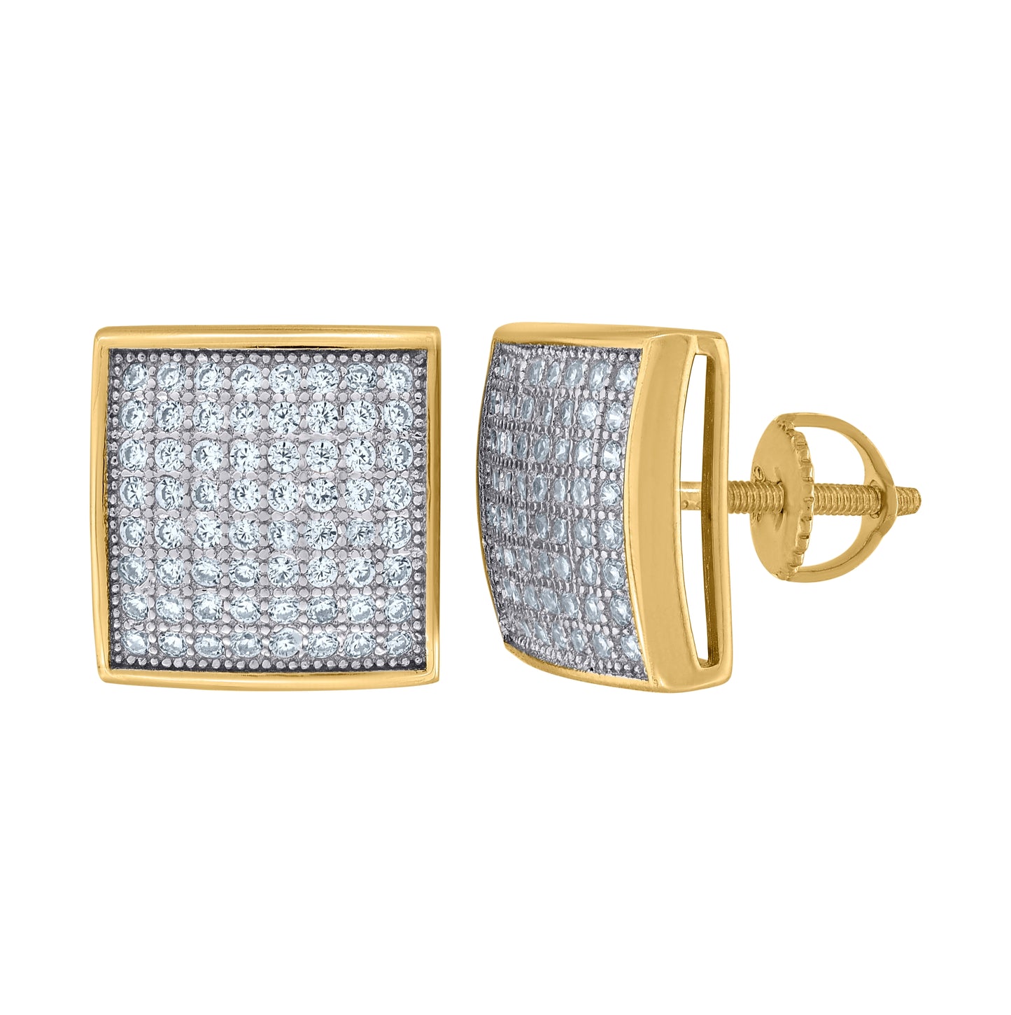 Sterling Silver Or Yellow-Tone Unisex Cubic Zirconia Square Stud Earrings