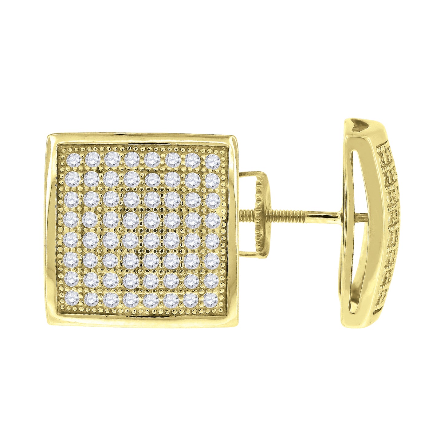 Sterling Silver Or Yellow-Tone Unisex Cubic Zirconia Square Stud Earrings