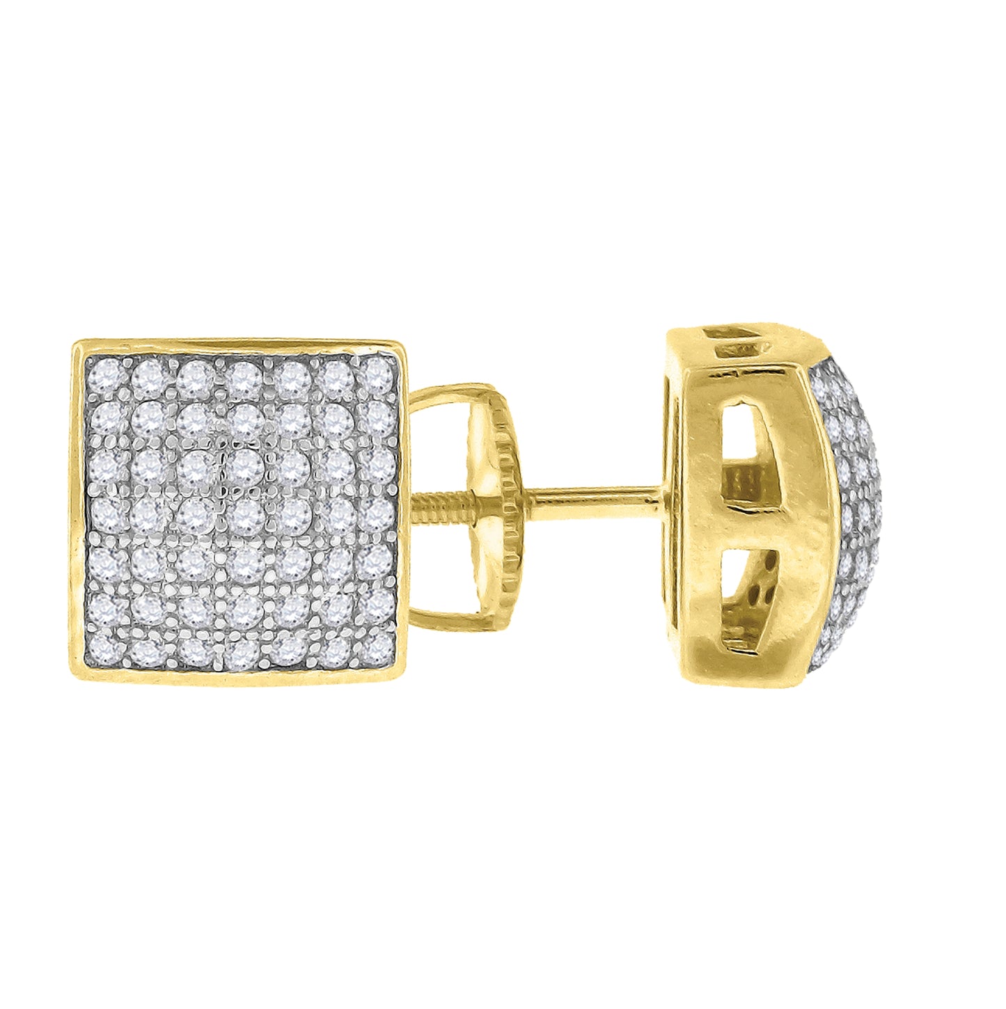 Sterling Silver Or Yellow-Tone Womens Cubic Zirconia Square Stud Earrings