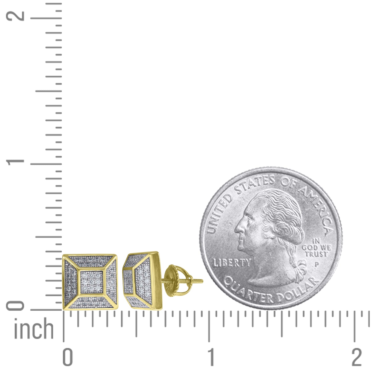 Sterling Silver Or Yellow-Tone Unisex Cubic Zirconia Pyramid Stud Earrings