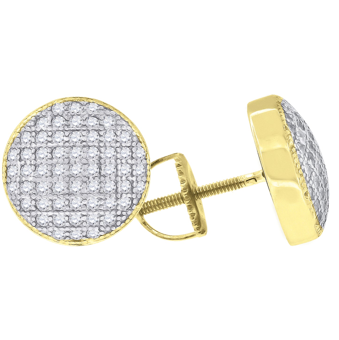 Sterling Silver Or Yellow-Tone Unisex Cubic Zirconia Round Stud Earrings
