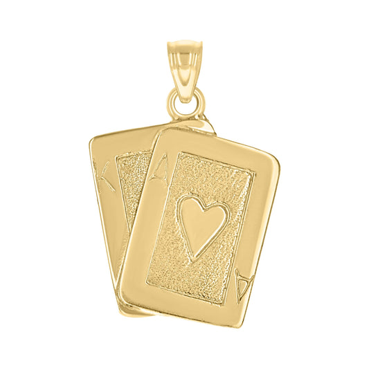10K Yellow Gold Textured Mens Playing Cards Ace Gambling Charm Pendant