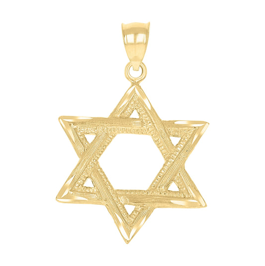 10K Yellow Gold Diamond-Cut Unisex Star Of David Religious Charm Pendant