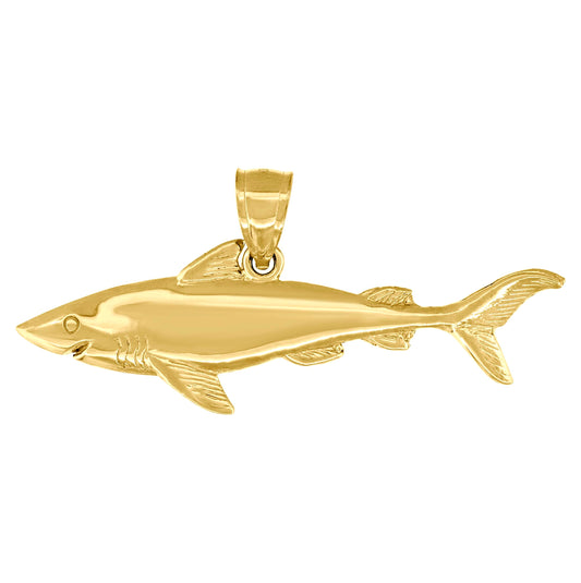 10K Yellow Gold Unisex Shark Animal Charm Pendant