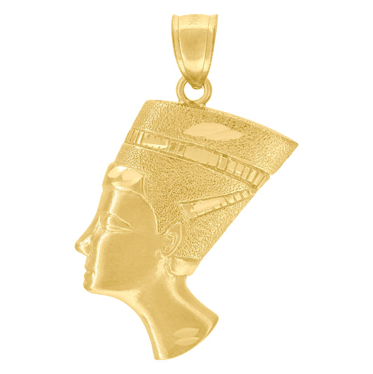 10K Yellow Gold Textured Unisex Nefertiti Egyptian Charm Pendant