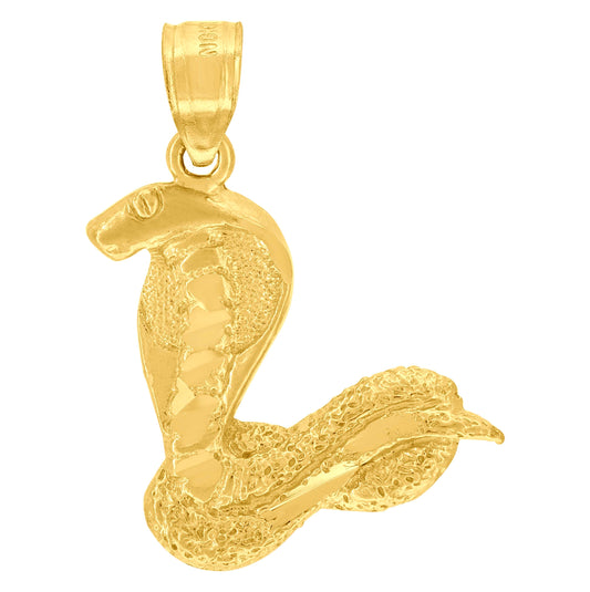 10K Yellow Gold Textured Unisex Snake Animal Charm Pendant