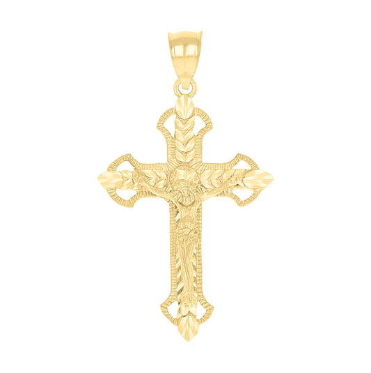 10K Yellow Gold Unisex Textured Crucifix Cross Religious Charm Pendant