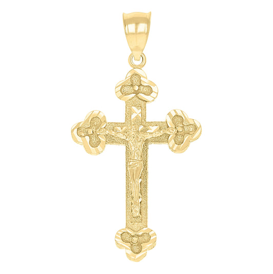 10K Yellow Gold Unisex Textured Crucifix Cross Religious Charm Pendant