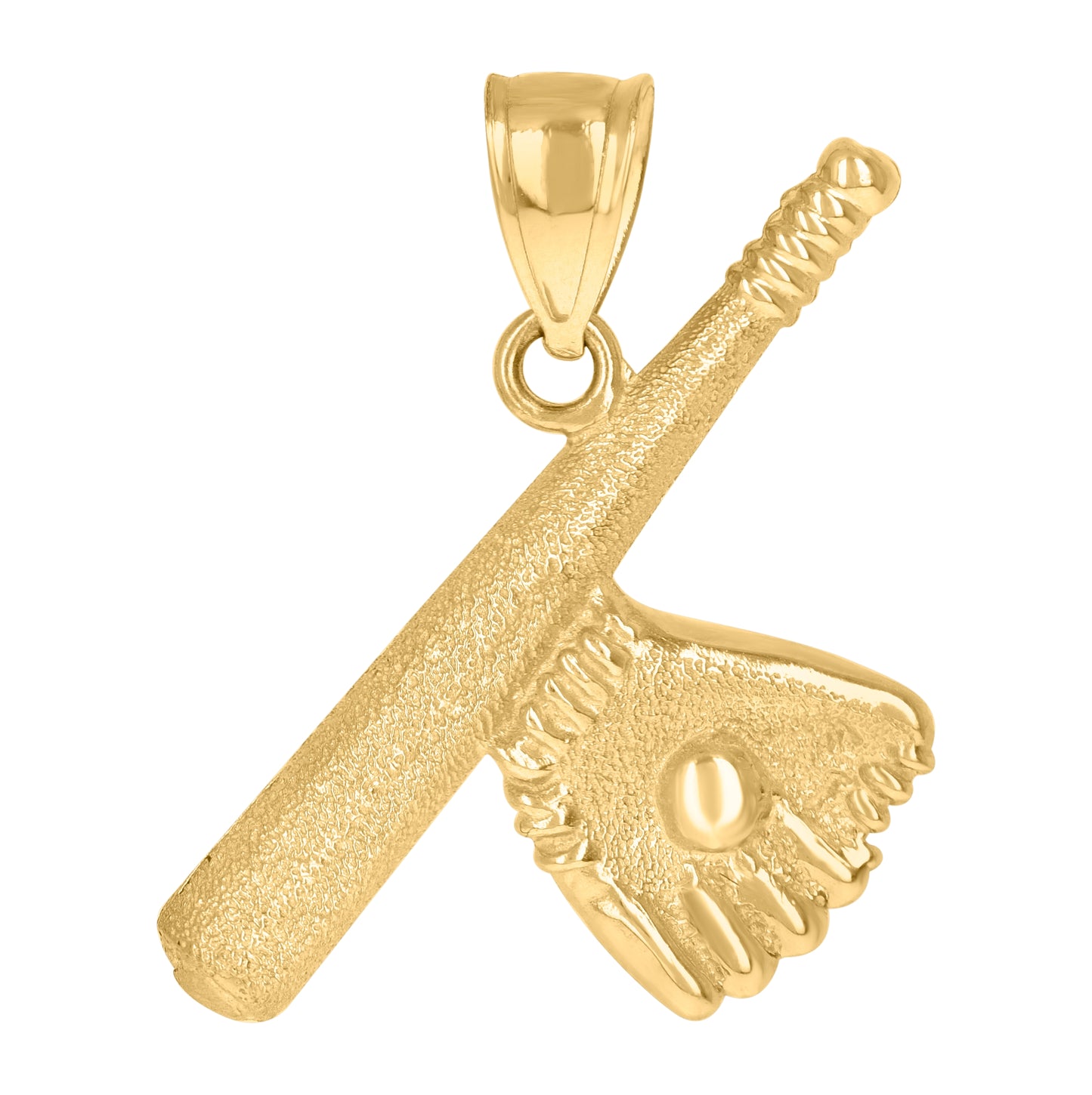10K Yellow Gold Mens Diamond-Cut Textured Baseball Bat Ball Gloves Charm Pendant