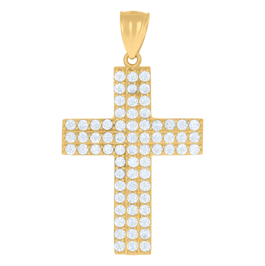 10K Yellow Gold Mens Cubic-Zirconia Cross Religious Charm Pendant