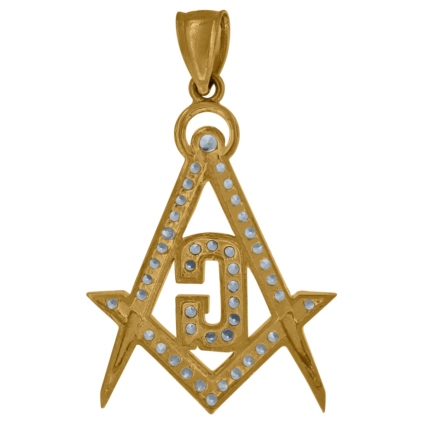 10K Two-Tone Gold Cubic-Zirconia Unisex Masonic Religious Charm Pendant