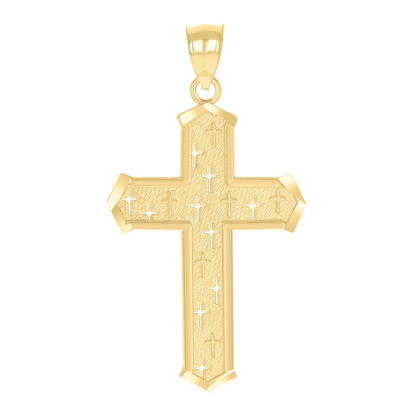 10K Yellow Gold Mens Women Textured Cross Religious Charm Pendant