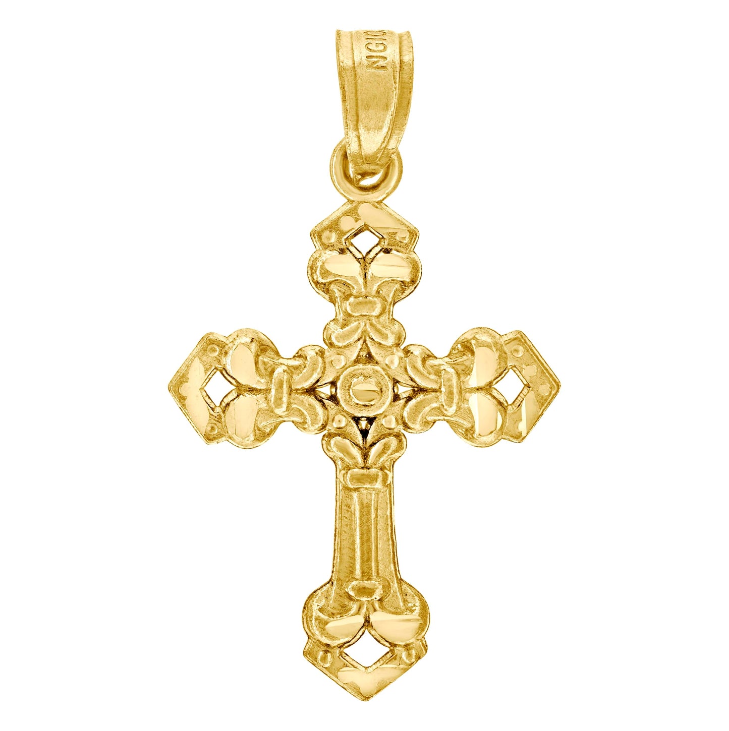 10K Yellow Gold Mens Women Textured Cross Religious Charm Pendant