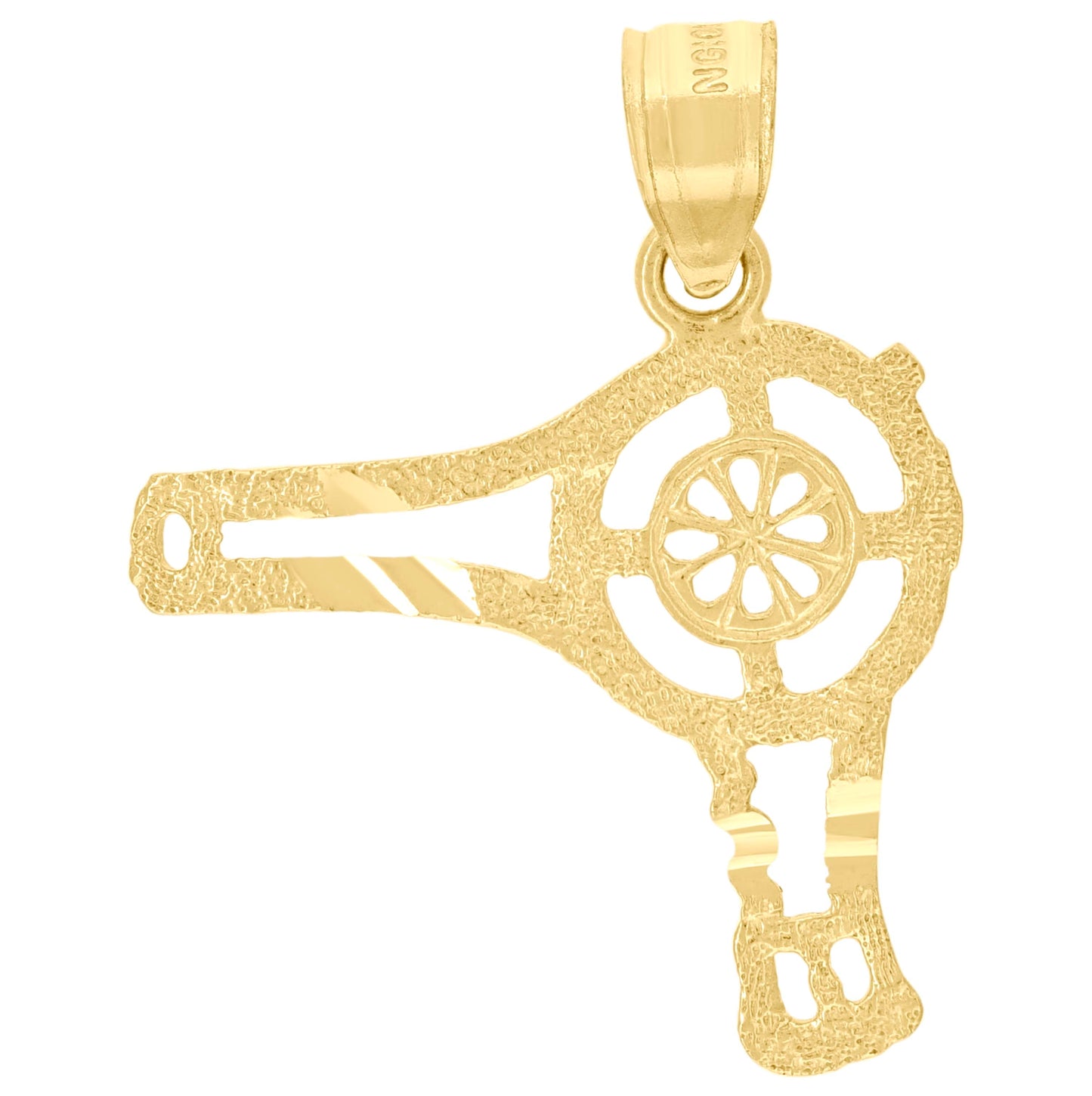 10K Yellow Gold Diamond-Cut Womens Hair Dryer Tools Charm Pendant