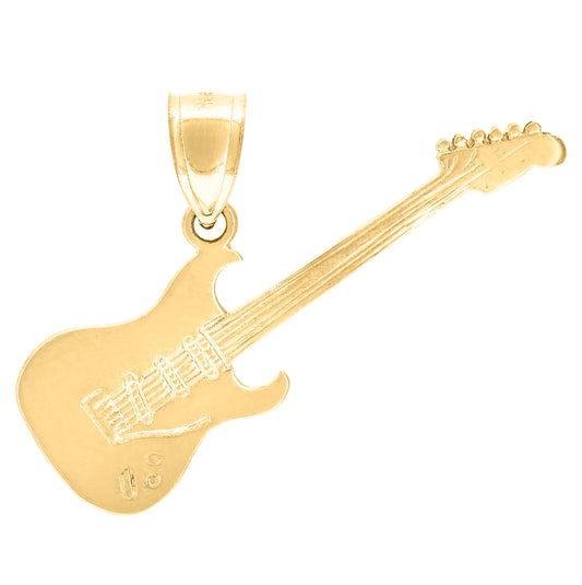10K Yellow Gold Unisex Guitar Charm Pendant