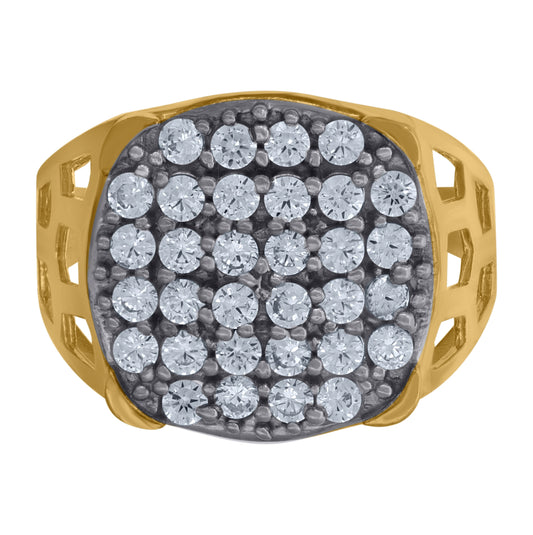 10K Two-Tone Gold Mens Cubic Zirconia Cubic-Zirconia Cluster Ring