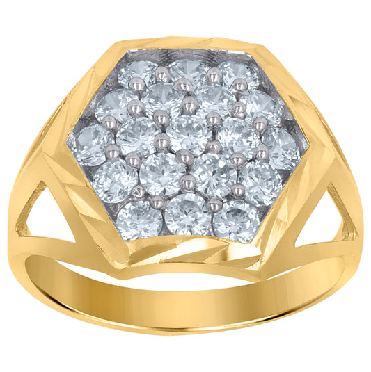10K Two-Tone Gold Mens Cubic Zirconia Diamond Cut Oval Engagement Ring