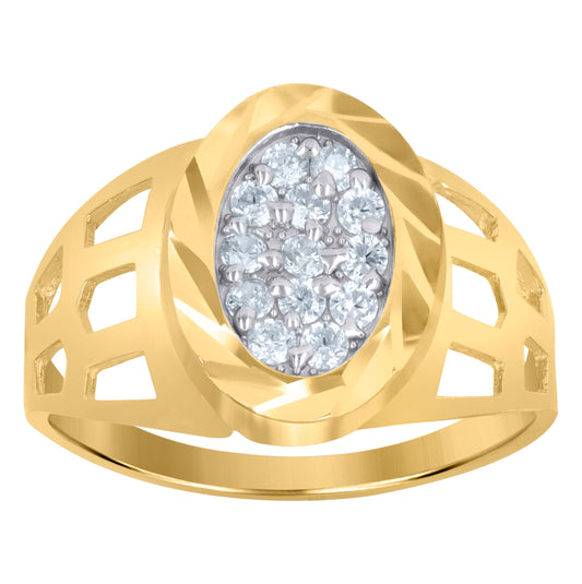 10K Two-Tone Gold Mens Cubic Zirconia Diamond Cut Oval Engagement Ring