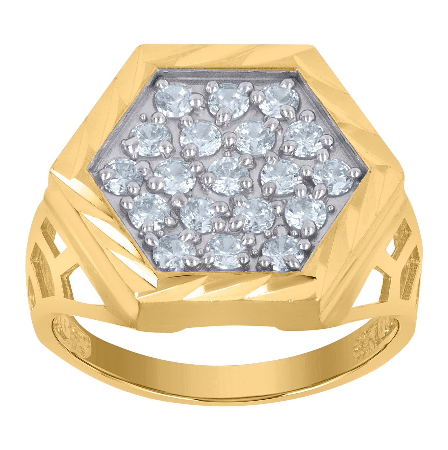 10K Two-Tone Gold Mens Cubic-Zirconia Octagon Head Fashion Rings