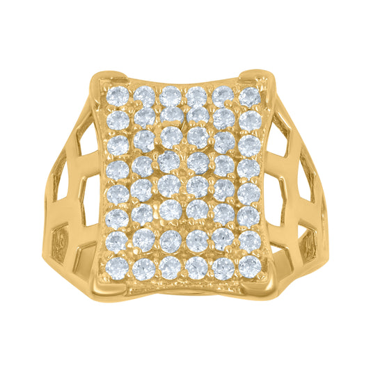 10K Two-Tone Gold Mens Cubic Zirconia Concave Square Engagement Ring