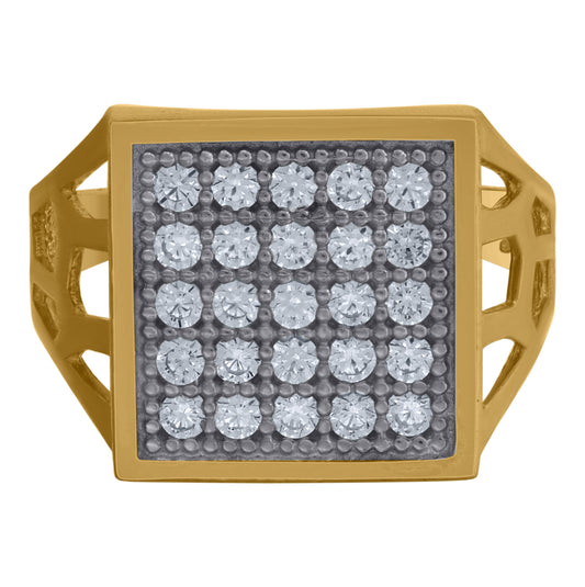 10K Two-Tone Gold Mens Cubic Zirconia Cubic-Zirconia Cluster Square Ring