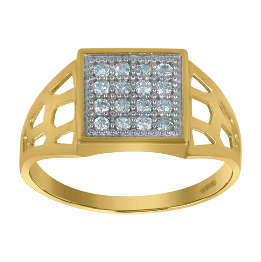 10K Two-Tone Gold Mens Cubic Zirconia Cubic-Zirconia Cluster Square Ring
