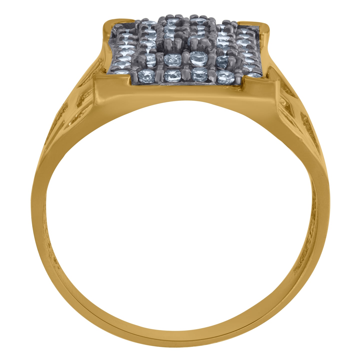 10K Two-Tone Gold Mens Cubic Zirconia Cubic-Zirconia Diamond Cut Cluster Square Ring
