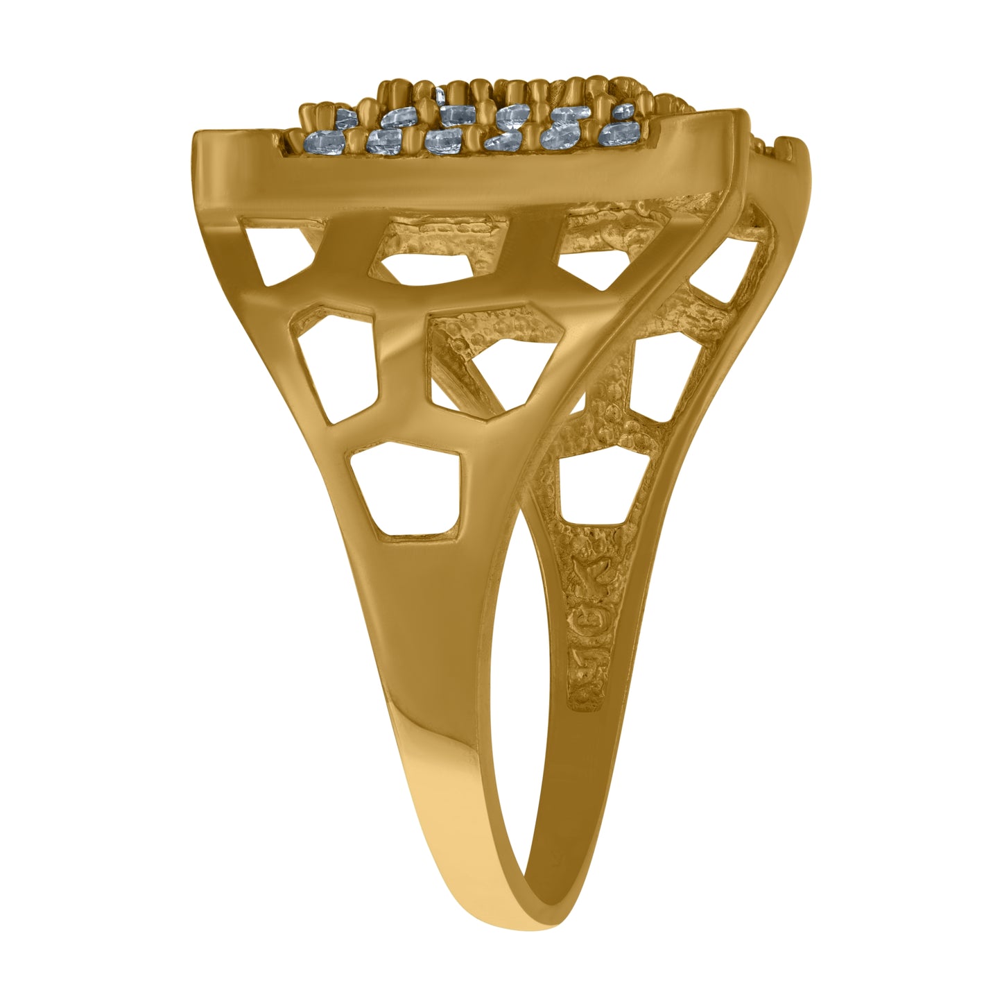 10K Two-Tone Gold Mens Cubic Zirconia Cubic-Zirconia Diamond Cut Cluster Square Ring