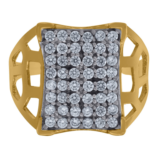 10K Two-Tone Gold Mens Cubic Zirconia Cubic-Zirconia Diamond Cut Cluster Square Ring