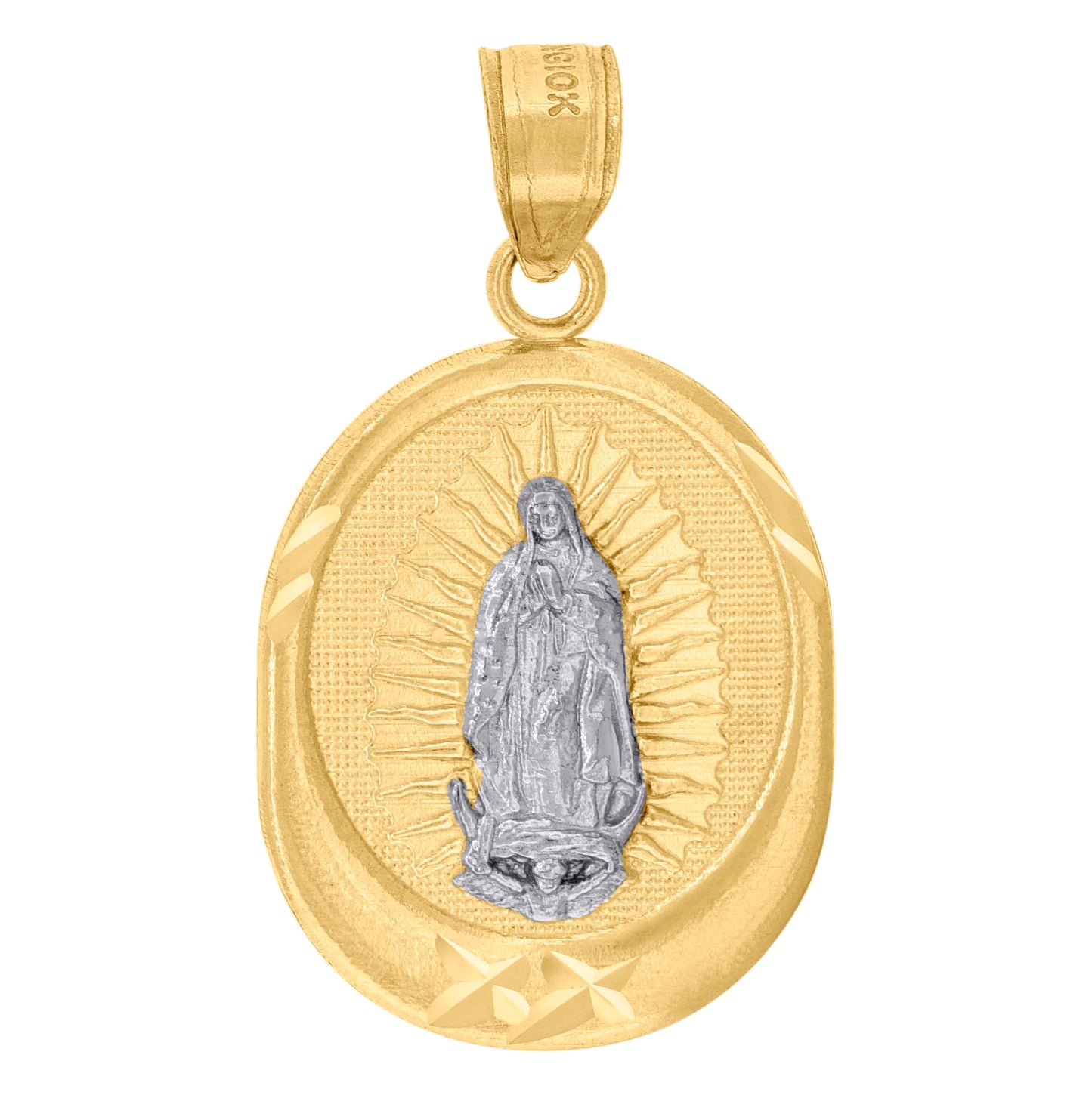 10K Yellow Gold Unisex Diamond -Cut Lady Of Guadalupe Religious Charm Pendant
