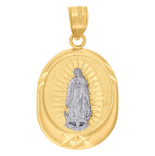 10K Yellow Gold Unisex Diamond -Cut Lady Of Guadalupe Religious Charm Pendant
