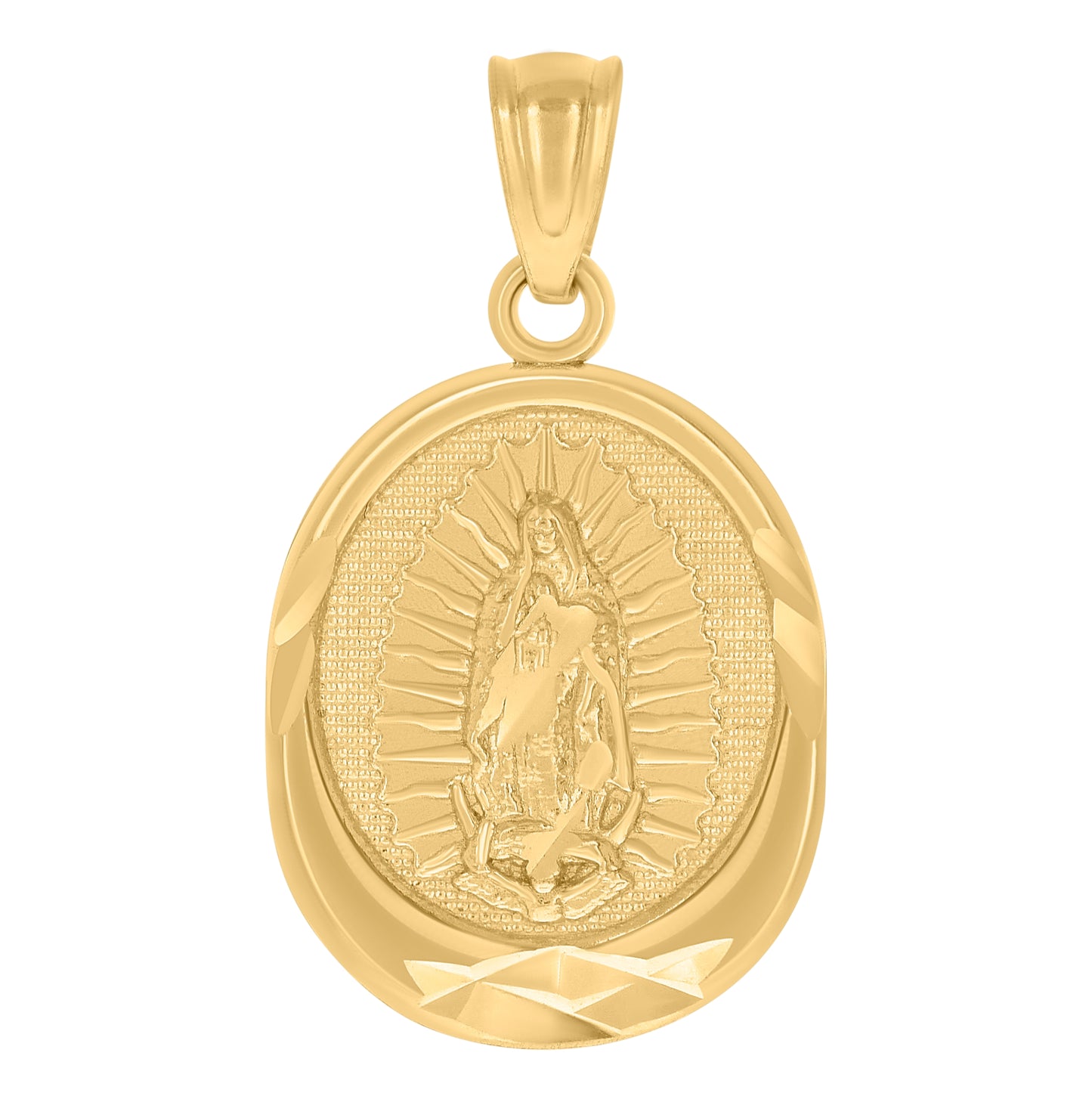 10K Yellow Gold Unisex Diamond -Cut Lady Of Guadalupe Religious Charm Pendant
