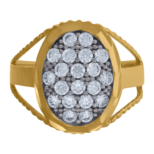 10K Two-Tone Gold Mens Cubic Zirconia Cubic-Zirconia Cluster Diamond Cut Split Shank Ring
