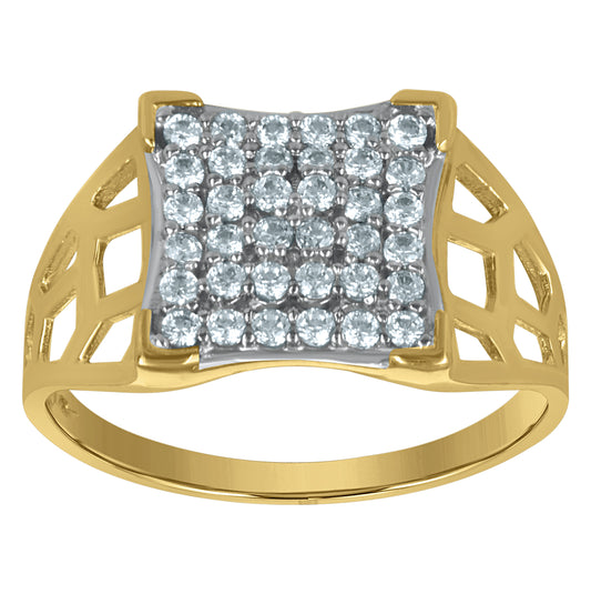10K Two-Tone Gold Mens Round Cubic Zirconia Engagement Ring