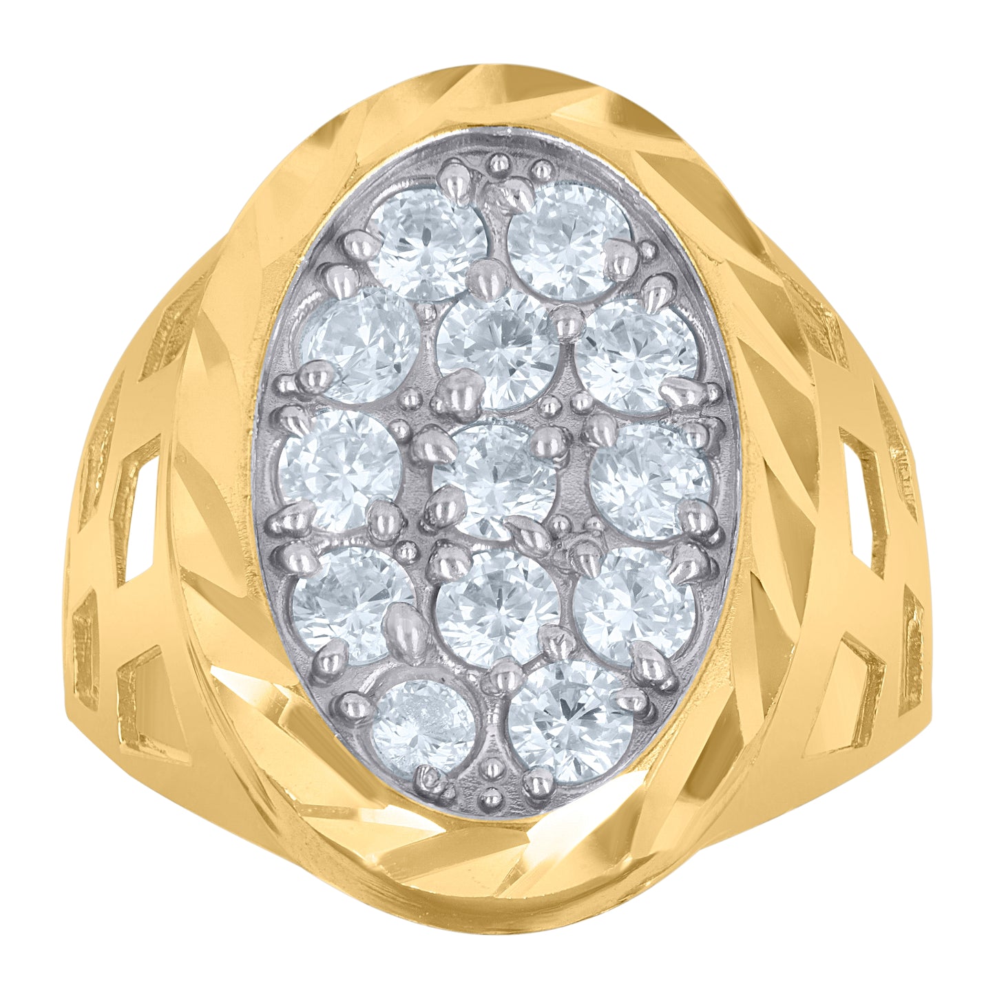 10K Two-Tone Gold Womens Cubic-Zirconia Oval Fashion Ring