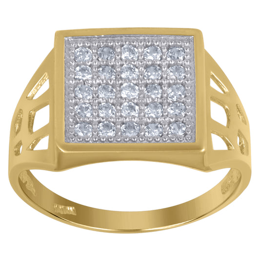 10K Two-Tone Gold Mens Round Cubic Zirconia Square Head Engagement Ring