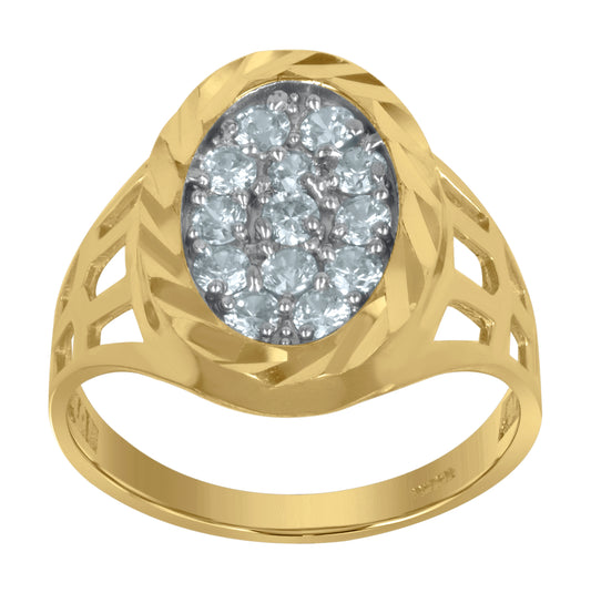 10K Two-Tone Gold Mens Round Cubic Zirconia Diamond Cut Oval Engagement Ring