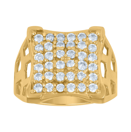 10K Two-Tone Gold Mens Cubic Zirconia Concave Square Engagement Ring