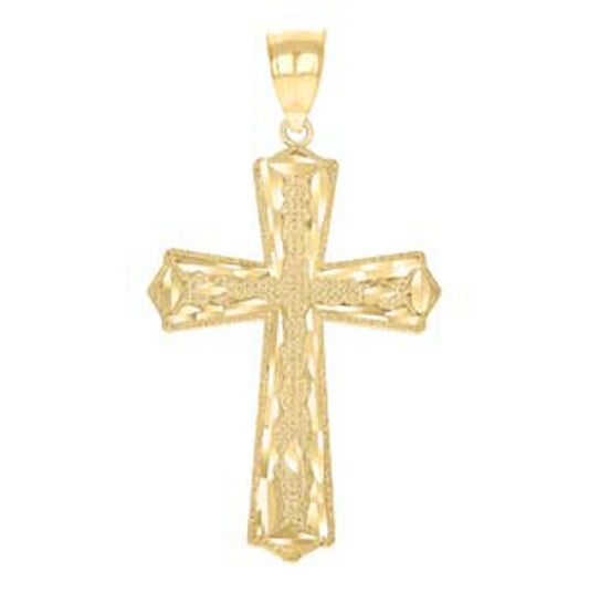 10K Yellow Gold Diamond-Cut Mens Cross Religious Charm Pendant