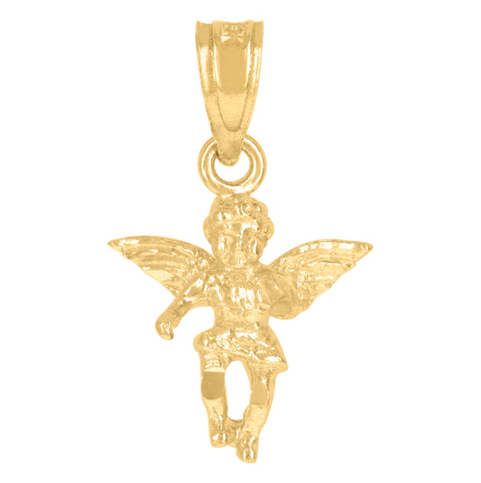 10K Yellow Gold Diamond-Cut Womens Angel Religious Charm Pendant