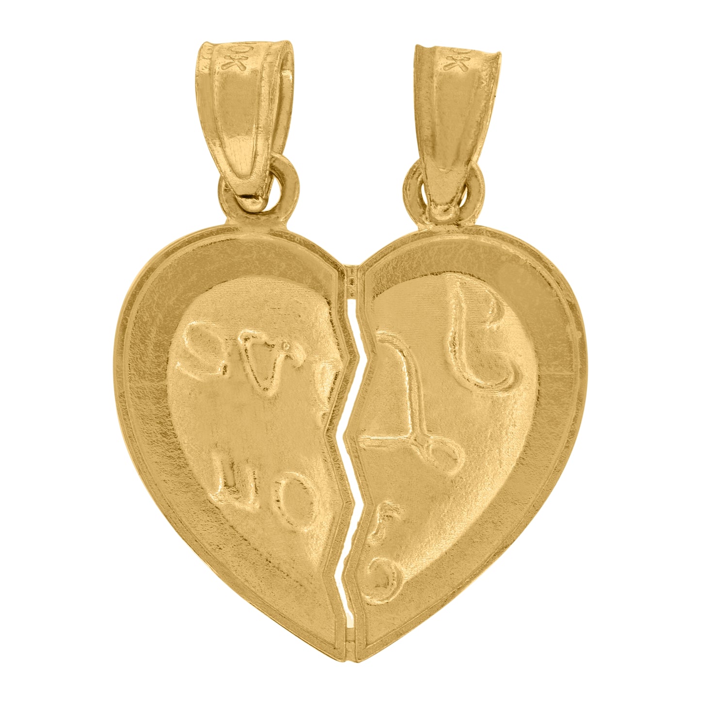 10K Yellow Gold Diamond-Cut Textured Womens I Love You Heart Charm Pendant