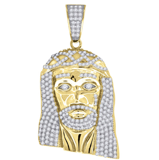 Sterling Silver Yellow-Tone Mens Cubic-Zirconia Jesus Religious Charm Pendant
