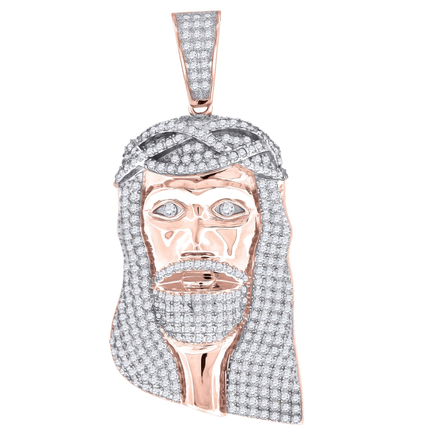 Sterling Silver Rose-Tone Mens Cubic-Zirconia Jesus Religious Charm Pendant