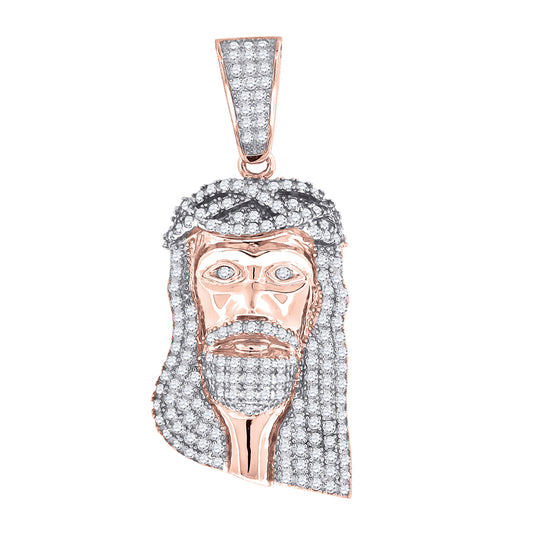 Sterling Silver Rose-Tone Or Yellow-tone Mens Cubic Zirconia Jesus Religious Charm Pendant