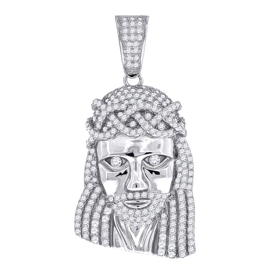 Sterling Silver Mens Cubic-Zirconia Jesus Religious Charm Pendant