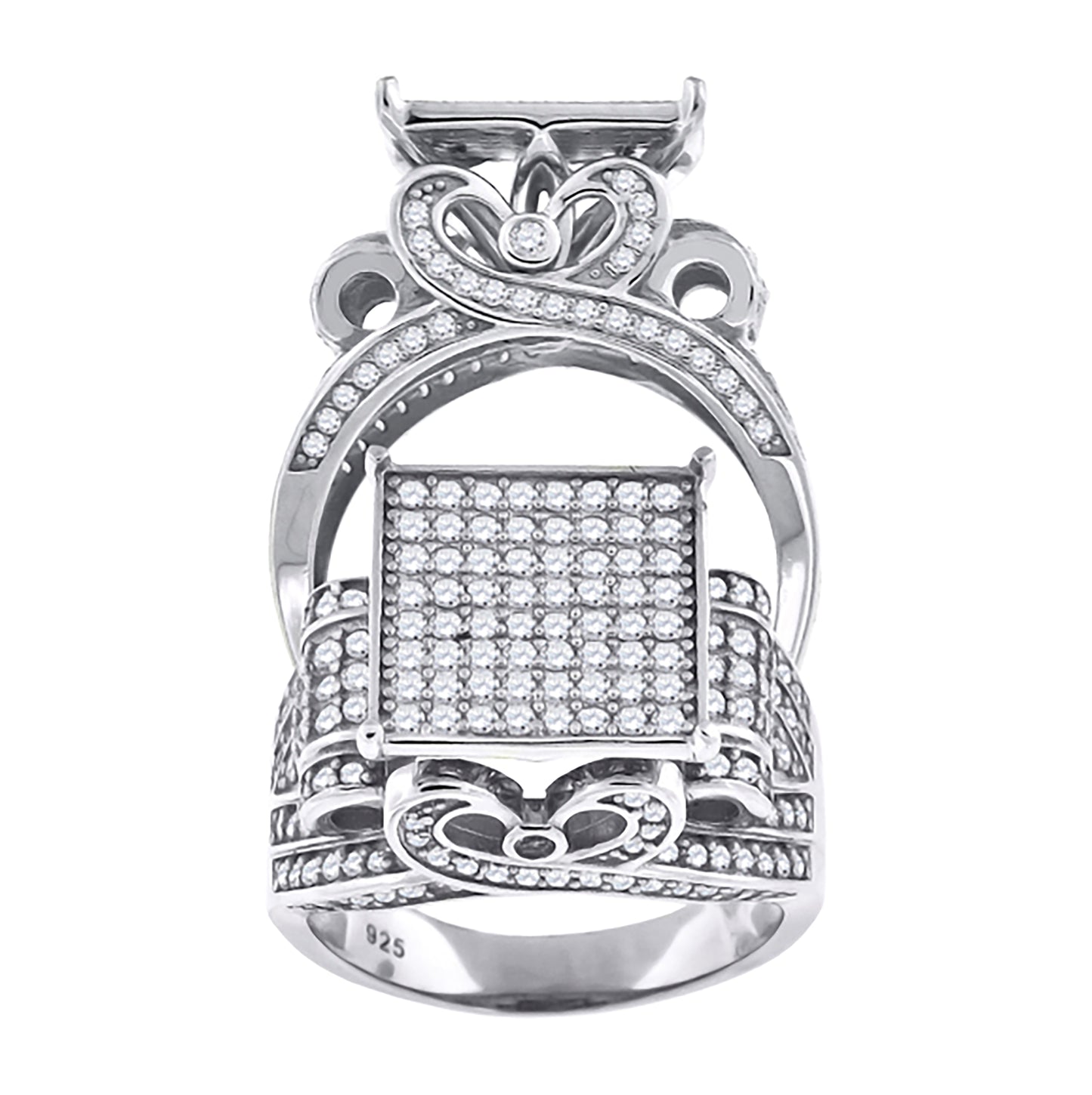 Sterling Silver Men's Cubic-Zirconia Square Head Fashion Bridal Anniversary Wedding Engagement Band Ring