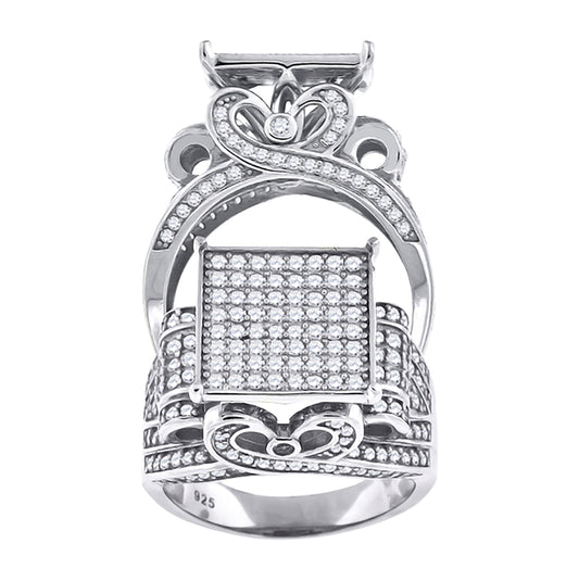 Sterling Silver Men's Cubic-Zirconia Square Head Fashion Bridal Anniversary Wedding Engagement Band Ring