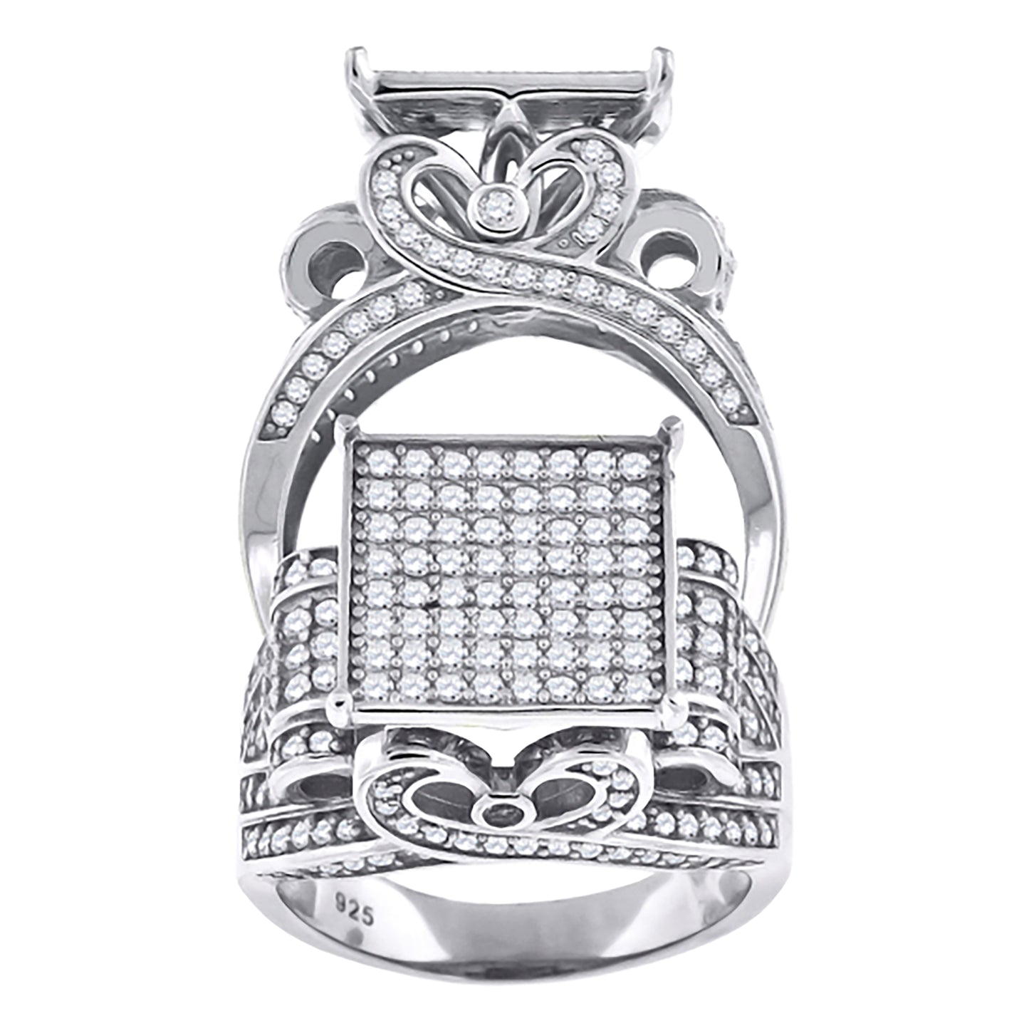 Sterling Silver Men's Cubic-Zirconia Square Head Fashion Bridal Anniversary Wedding Engagement Band Ring