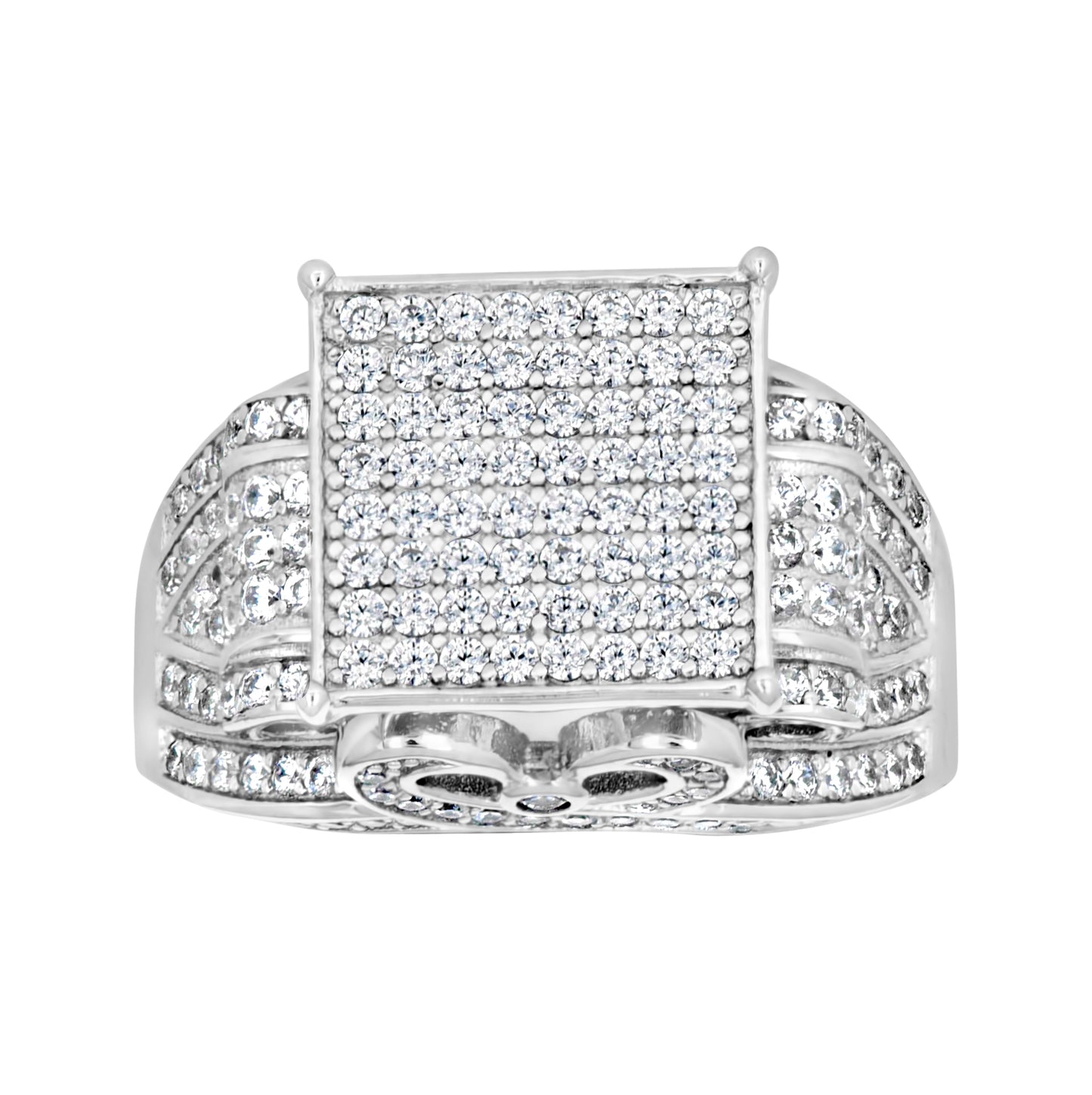 Sterling Silver Men's Cubic-Zirconia Square Head Fashion Bridal Anniversary Wedding Engagement Band Ring